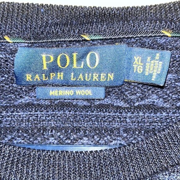 Blue Vintage Merino Wool Polo Ralph Lauren w/Pony crewneck sweater XL (L) winter - Picture 3 of 4